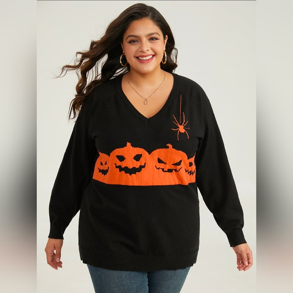 NWT Bloomchic Black/Orange Jack O'Lantern Halloween Sweater 18-20 (2X)